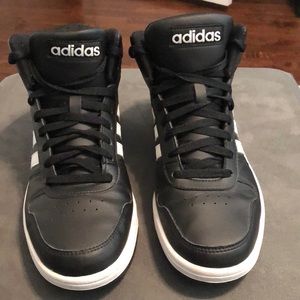 Men’s black Adidas high tops, size 9 1/2 US